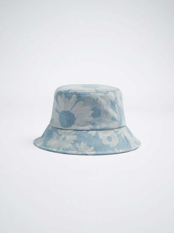 Gorro Bucket Denim Flores - Azul
