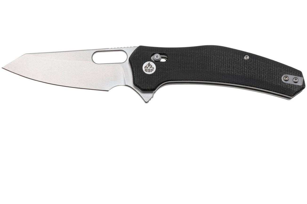 QSP Knife Emu 164-A1, Stonewashed 14C28N, Black Micarta, zakmes