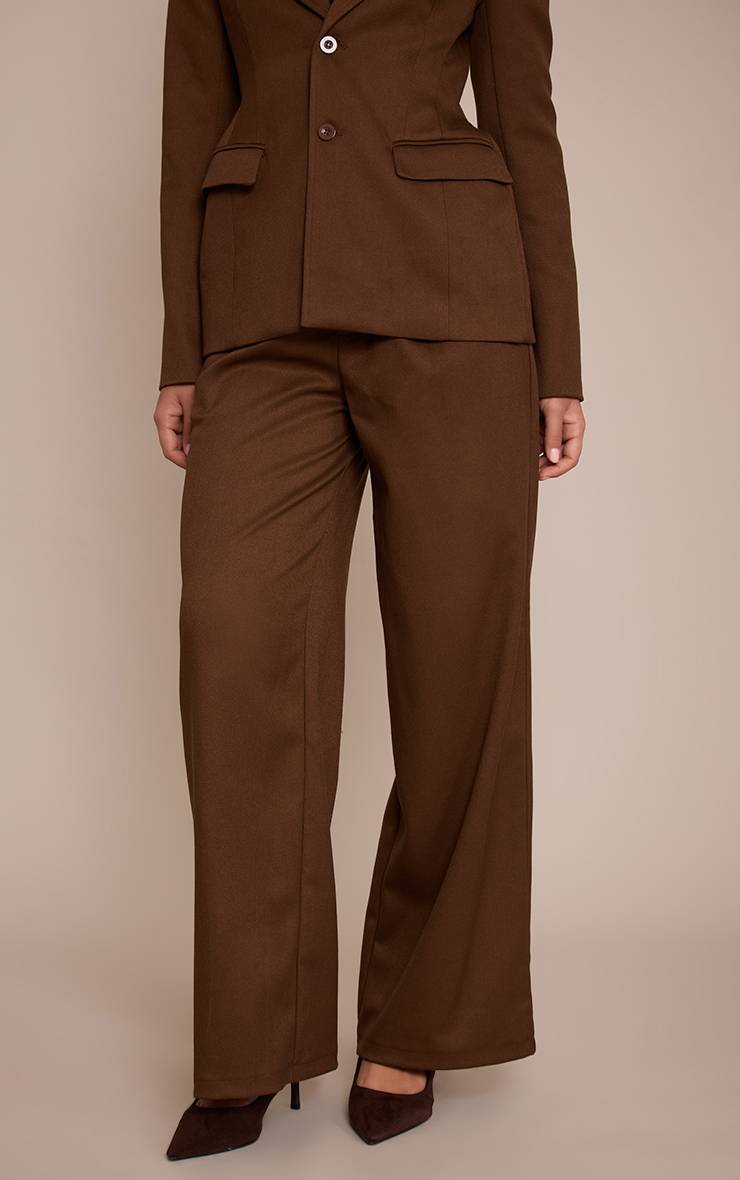 Chocolat Pantalon Droit Ajusté En Tissu Tissé