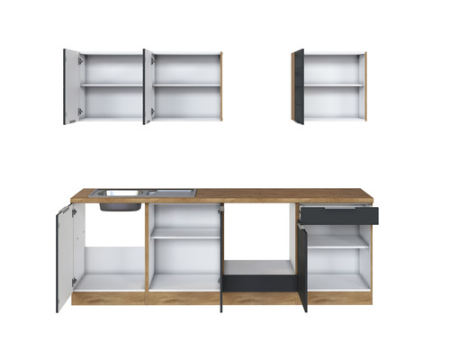 Held Furniture keukenblok zonder apparatuur Florence 240 cm grijs mat gedemonteerde variant omkeerbaar 1100.6293