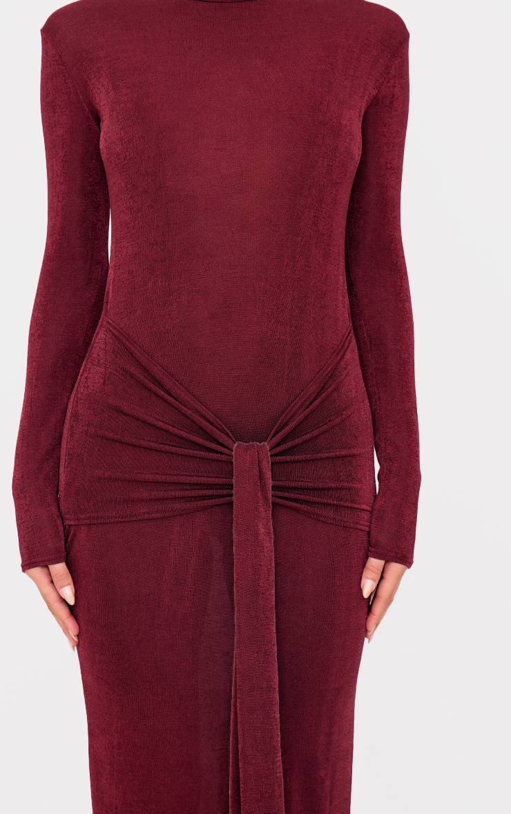 Rouge Bordeaux Robe Longue Portefeuille En Acétate Satiné