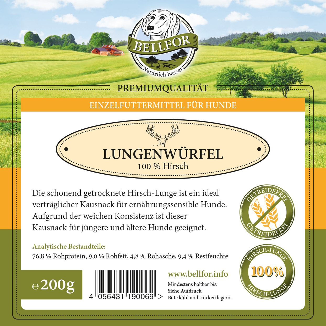 Snack pour chiens - cubes de poumon de cerf - hirsch lungenwürfel - 200g