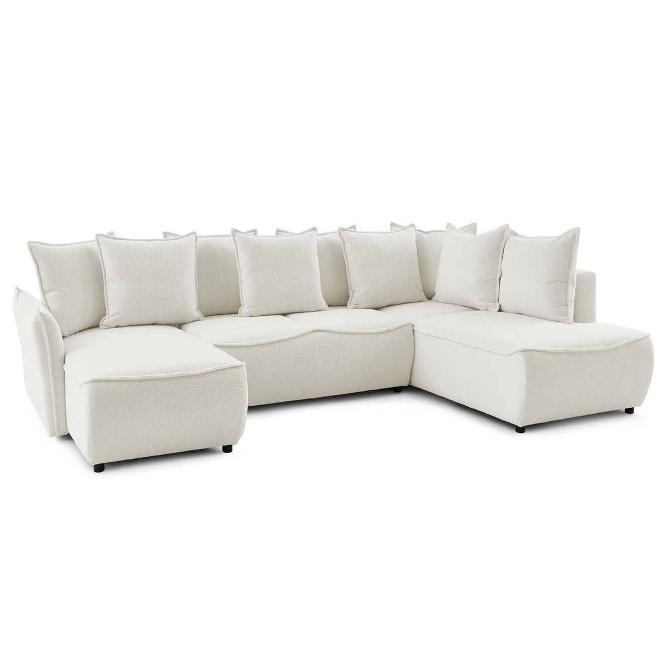 Bobochic Canapé panoramique convertible coffre d'angle gauche bouclette léon blanc - 320x194x90 cm