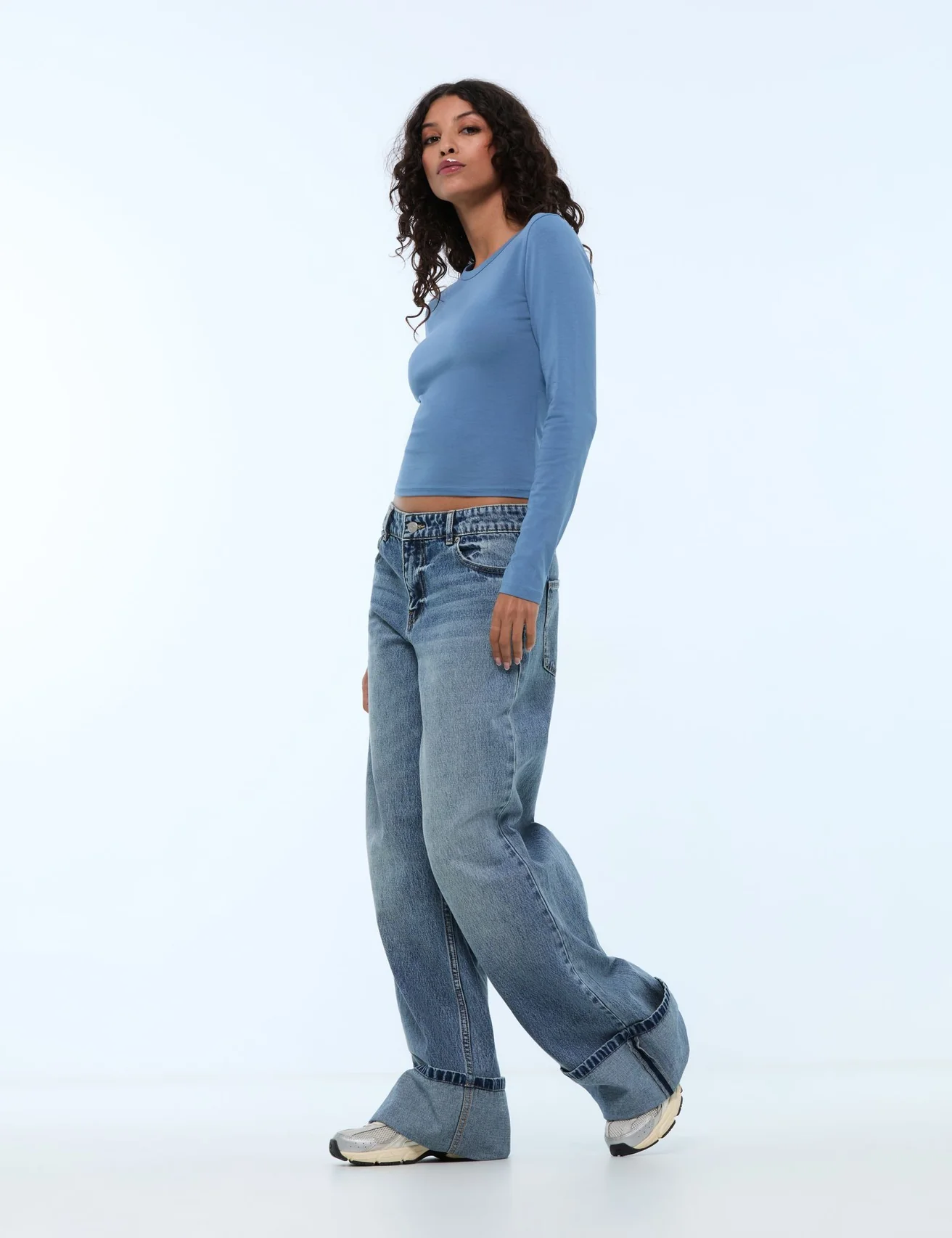 Jean wide leg taille basse denim bleu