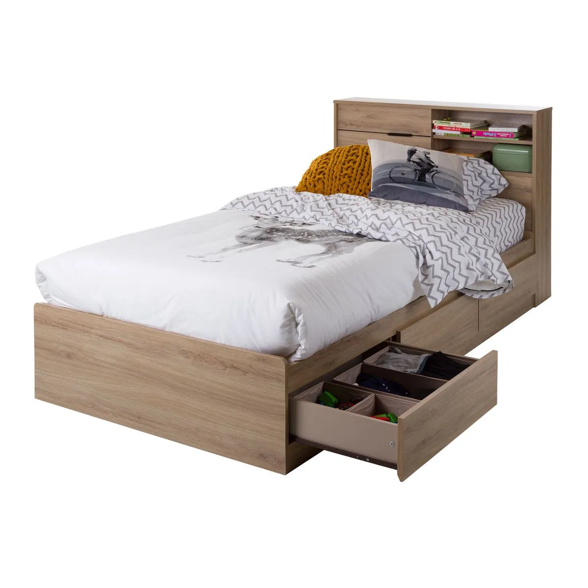 South Shore Tête de Lit Simple Avec Rangement Fynn - Chêne Rustique