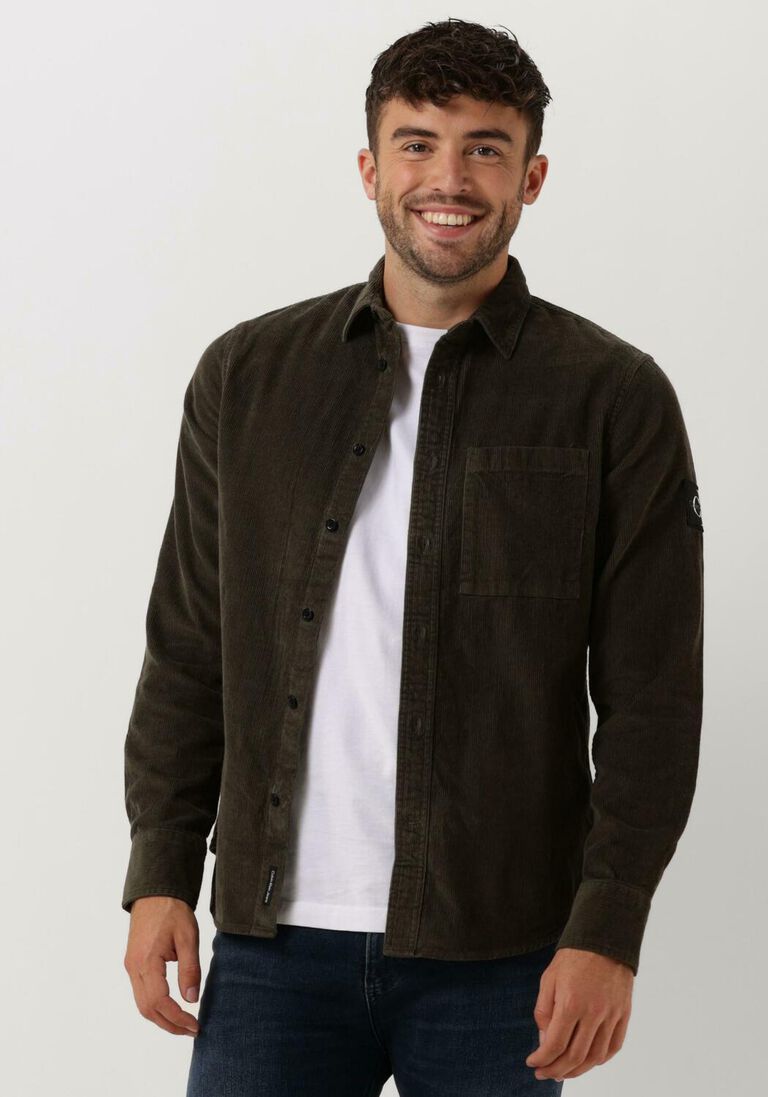 CALVIN KLEIN olijf calvin klein overshirt monologo badge corduroy shirt