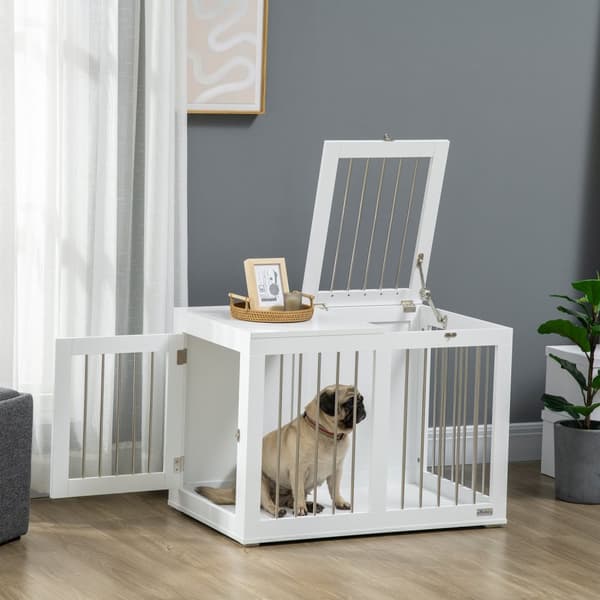 Hundebur, Hundehus, Kjæledyrbur For Mellomstore Hunder, Hundebur Med Dører, Hundehus, Transportbur, Hvit, 80 X 50 X 56,5 Cm