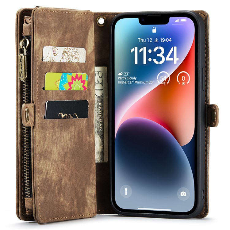 iPhone 15 2in1 Leder Tasche   Magnet Hardcase Karten Etui - Braun