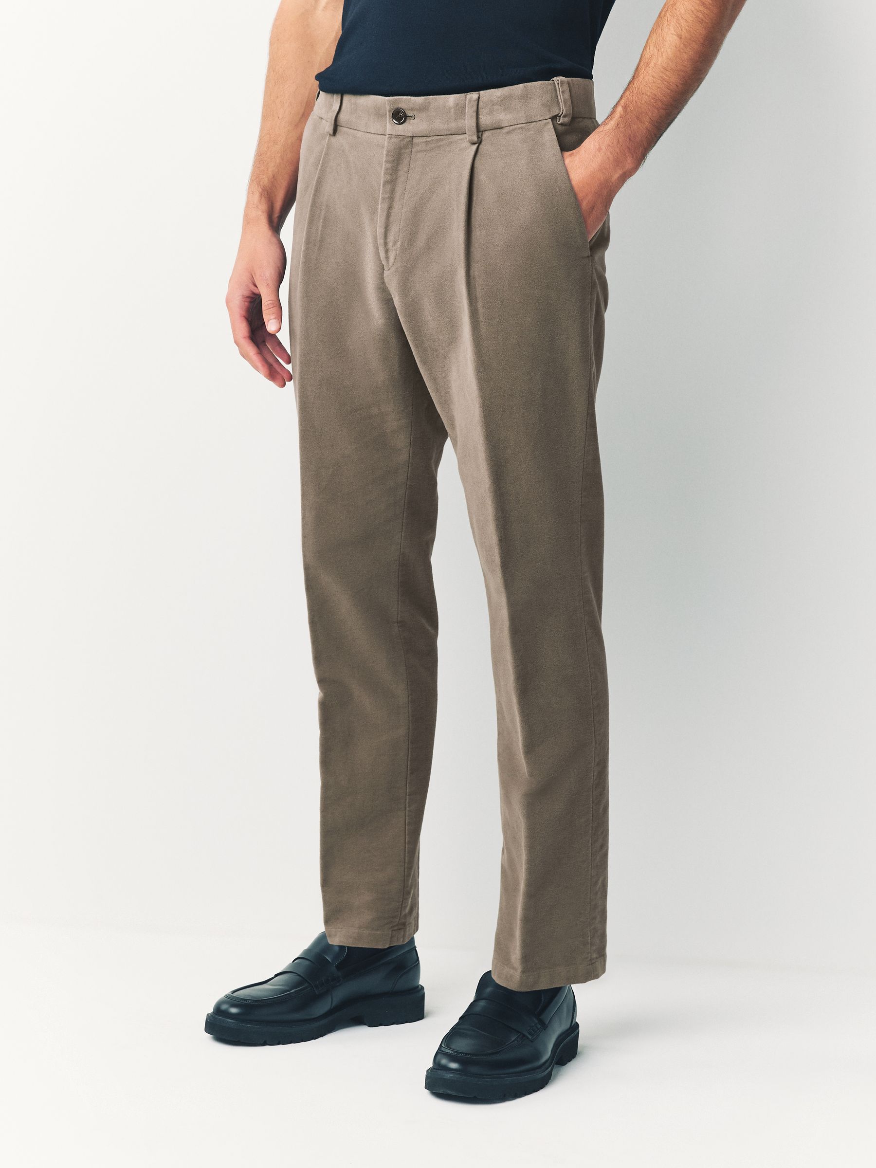 Paddenstoelbruin - Regular Fit Smart Signature Emmetex Moleskin Italian Fabric Chino Trousers