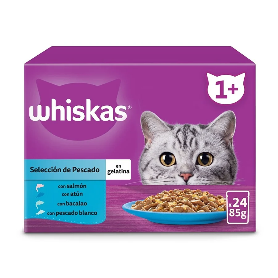 12 sachês de 85g de Whiskas Selection Fish Jelly para gatos