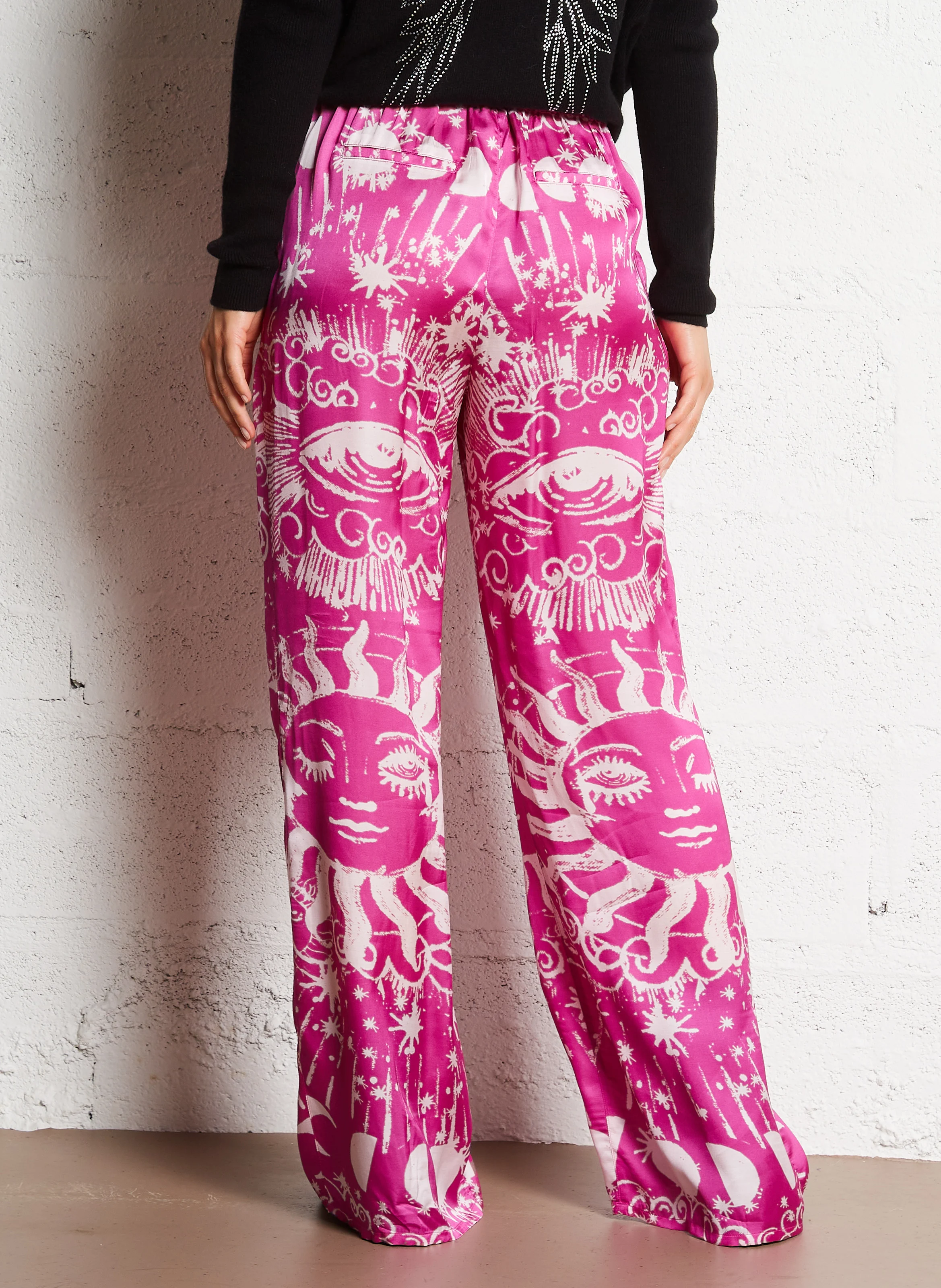 PIERRE - Pantalon droit taille haute imprimé | Rose