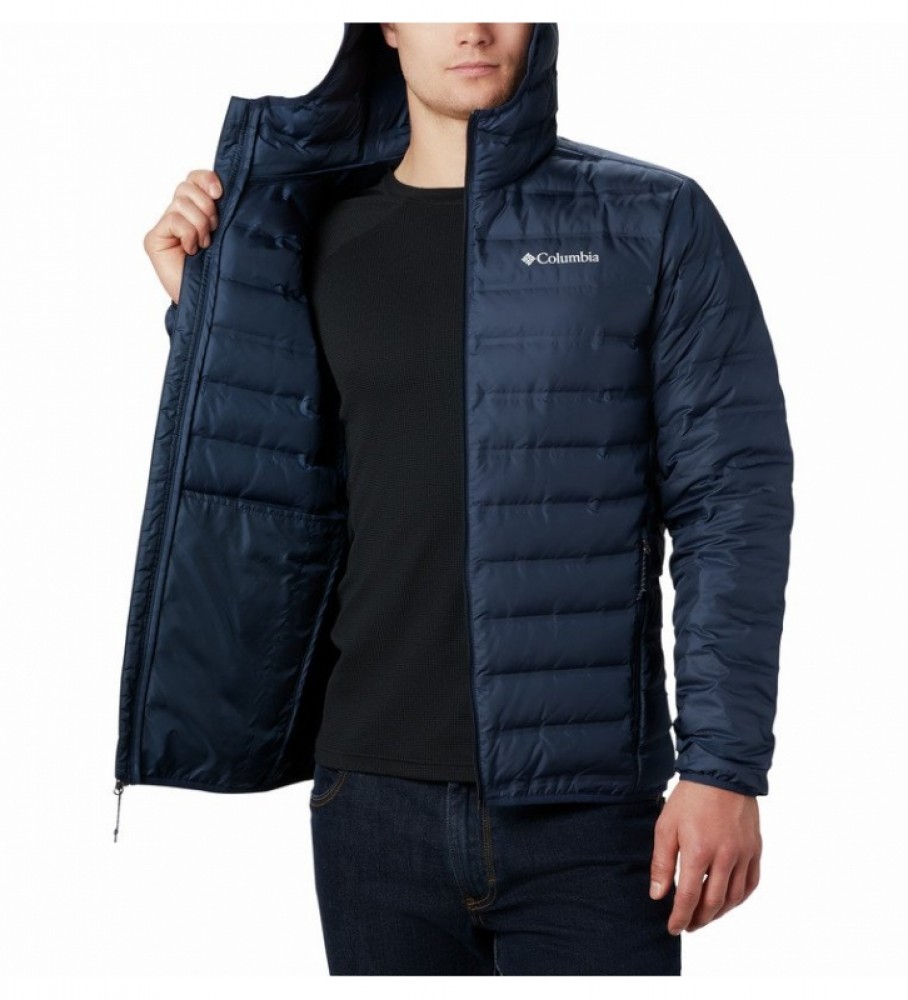 Jaqueta de plumas Columbia Lake 22 azul com capuz.