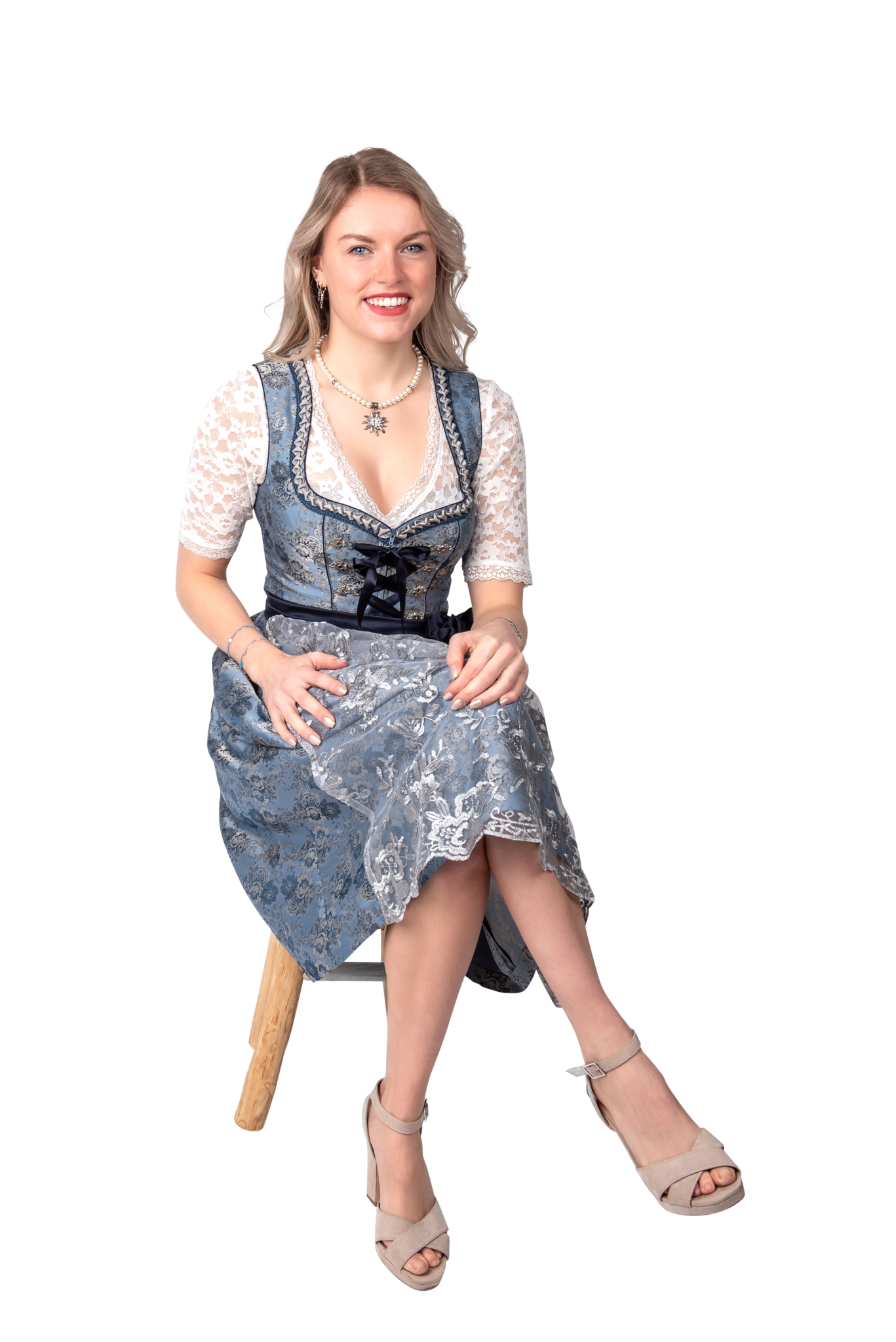 Blauw Zilveren Dirndl Jurk Oktoberfest Dames 2 Delig