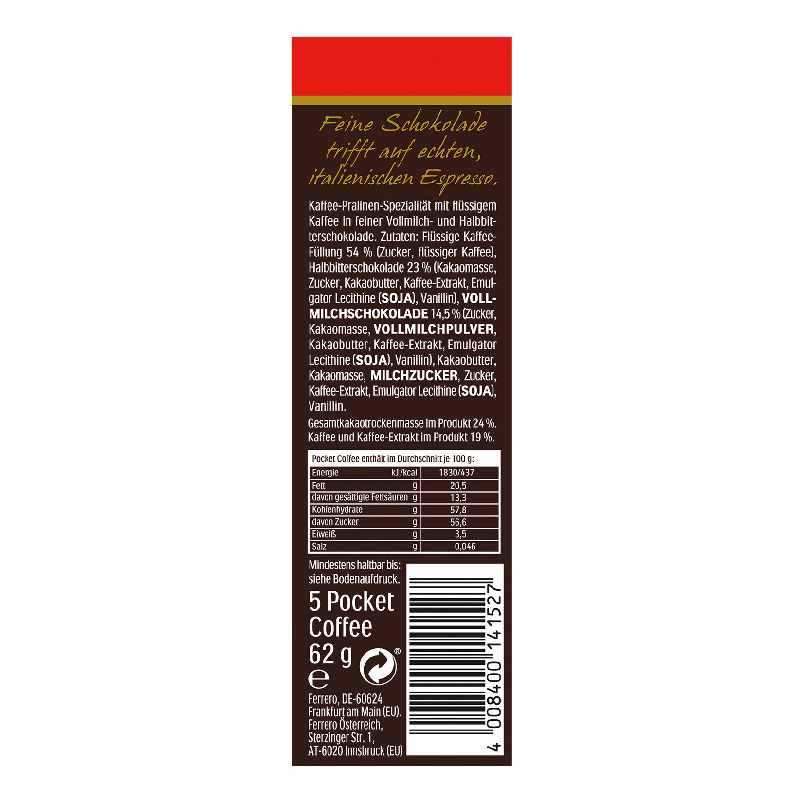 Ferrero Pocket Coffee 62 g, 12er Pack