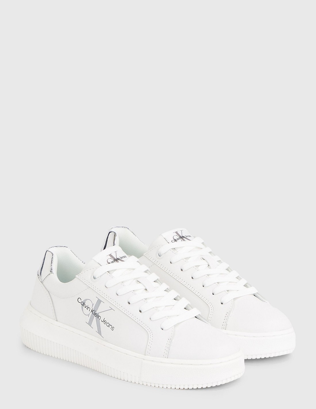 calvin klein Baskets de ville Femme Chunky Cupsole Mono Blanc/Argent Cuir