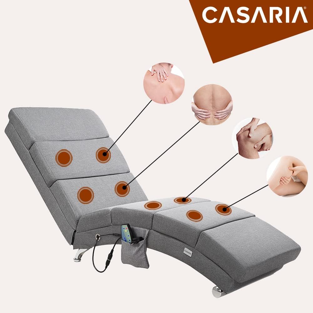 Casaria® Relaxliege XXL Massage Heizfunktion 186x89x55cm Ergonomisch Stoff Gepolstert 180kg Belastbarkeit Wohnzimmer Innen Chaiselongue Relaxsessel Grau