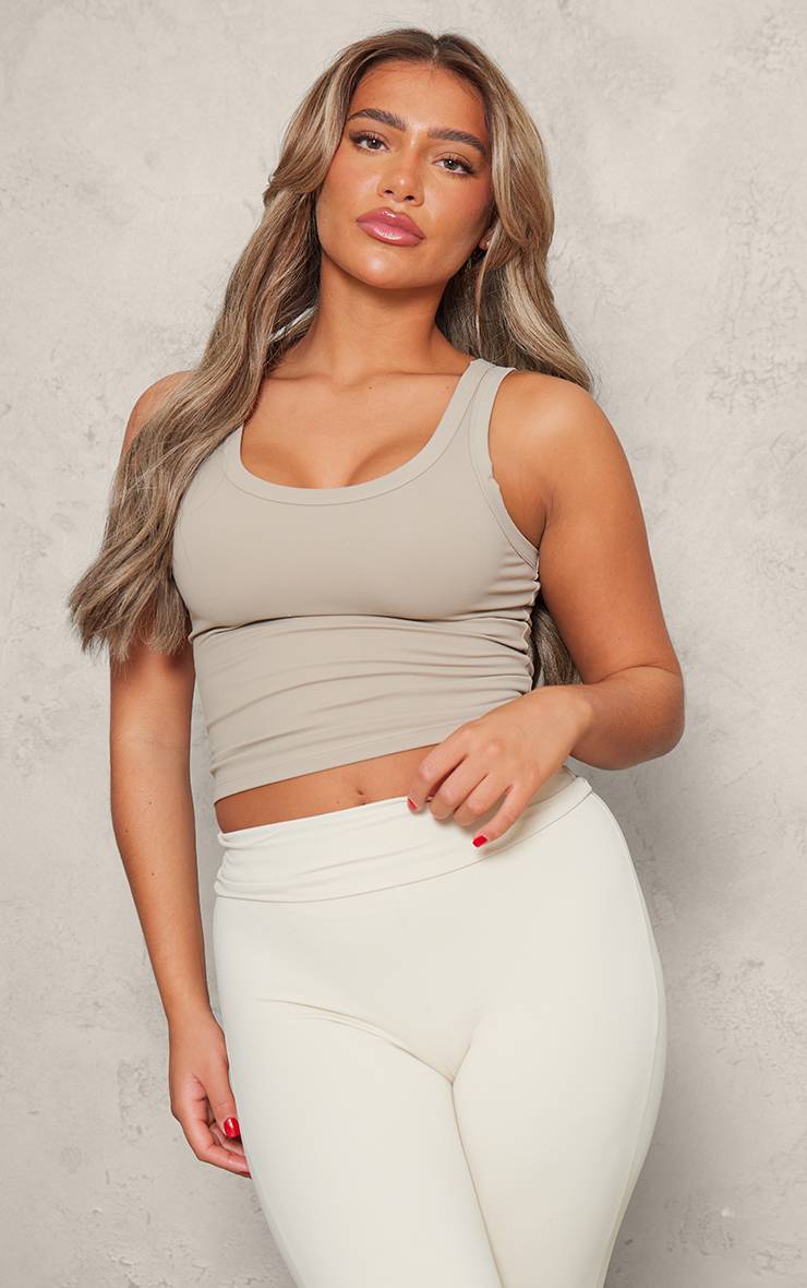 Pale Khaki Débardeur Échancré Sculptant Contour