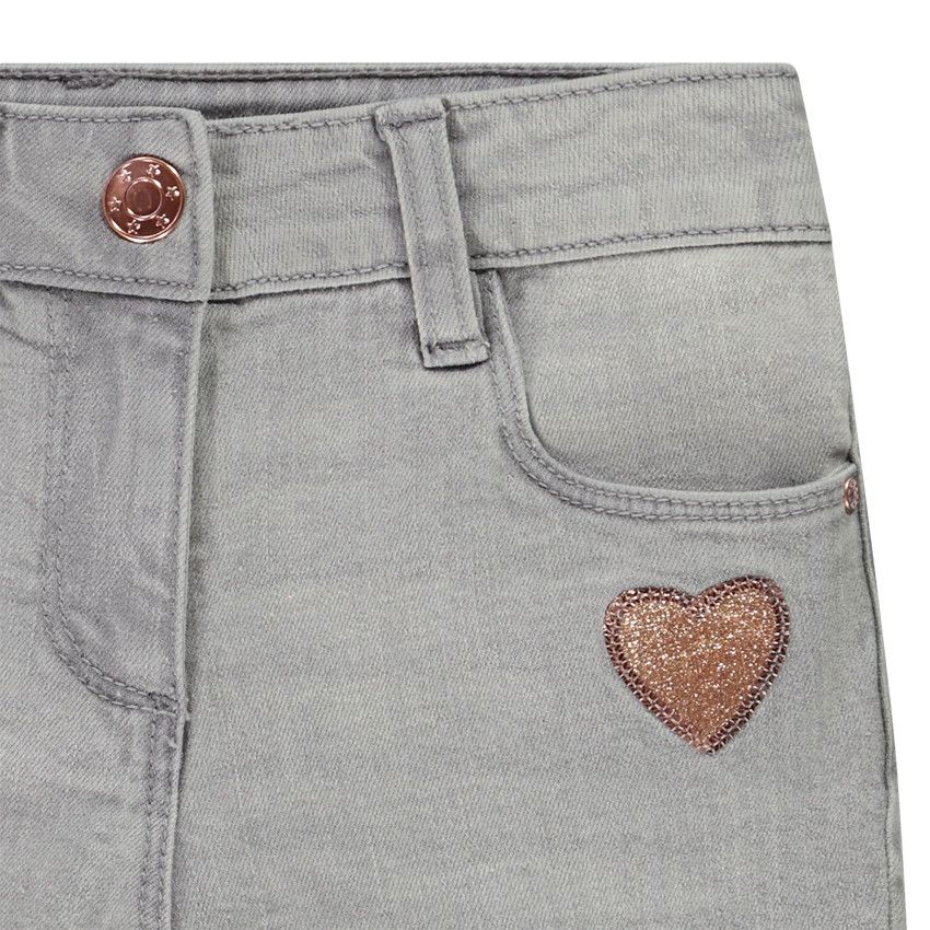 Jean droit en denim patch cœur pailleté pour fille - Gris chiné