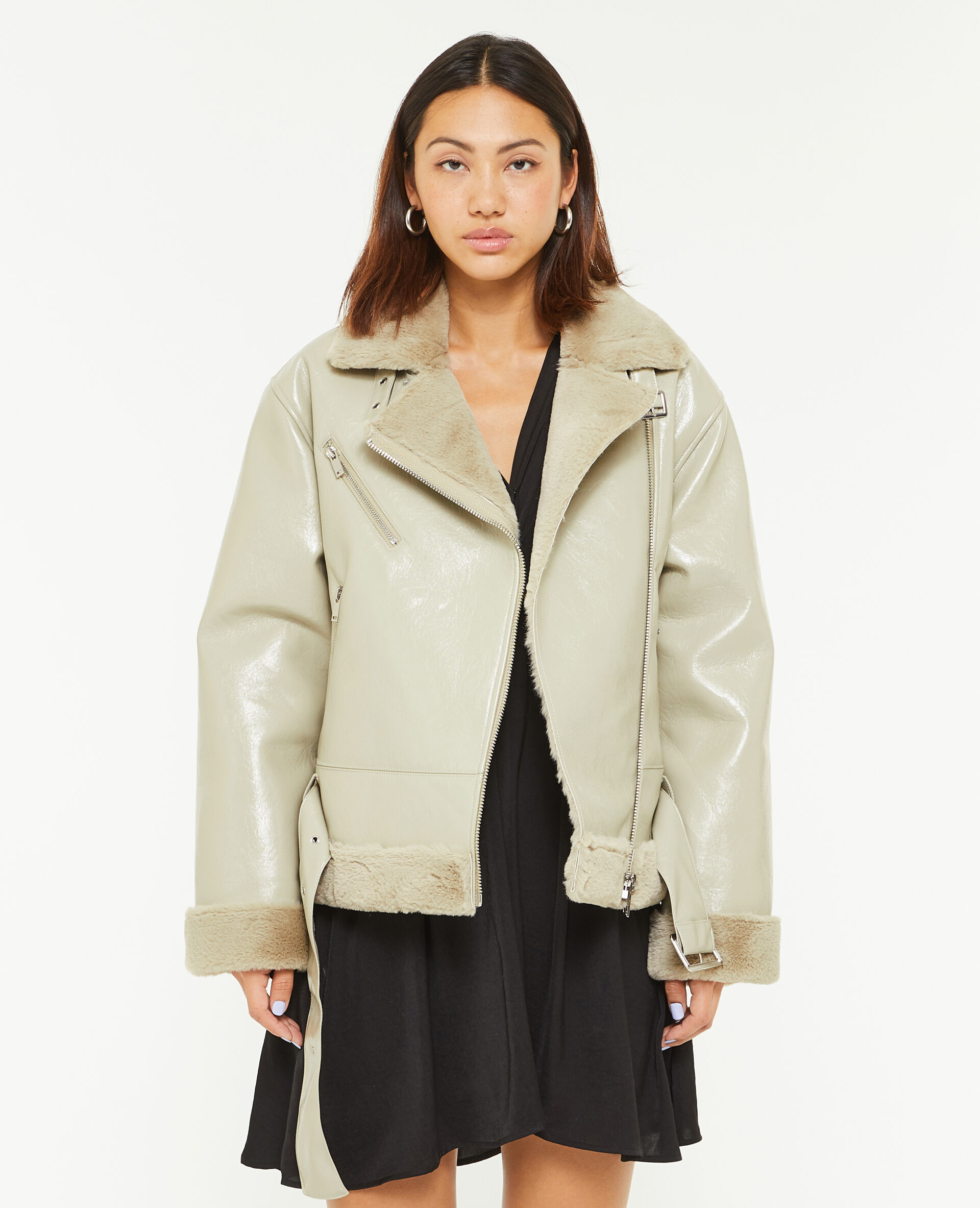 Blouson faux cuir avec doublure fourrure - Vert
