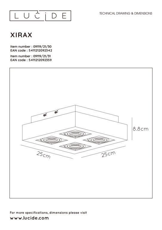 Lucide Xirax 4 spot dim to warm zwart