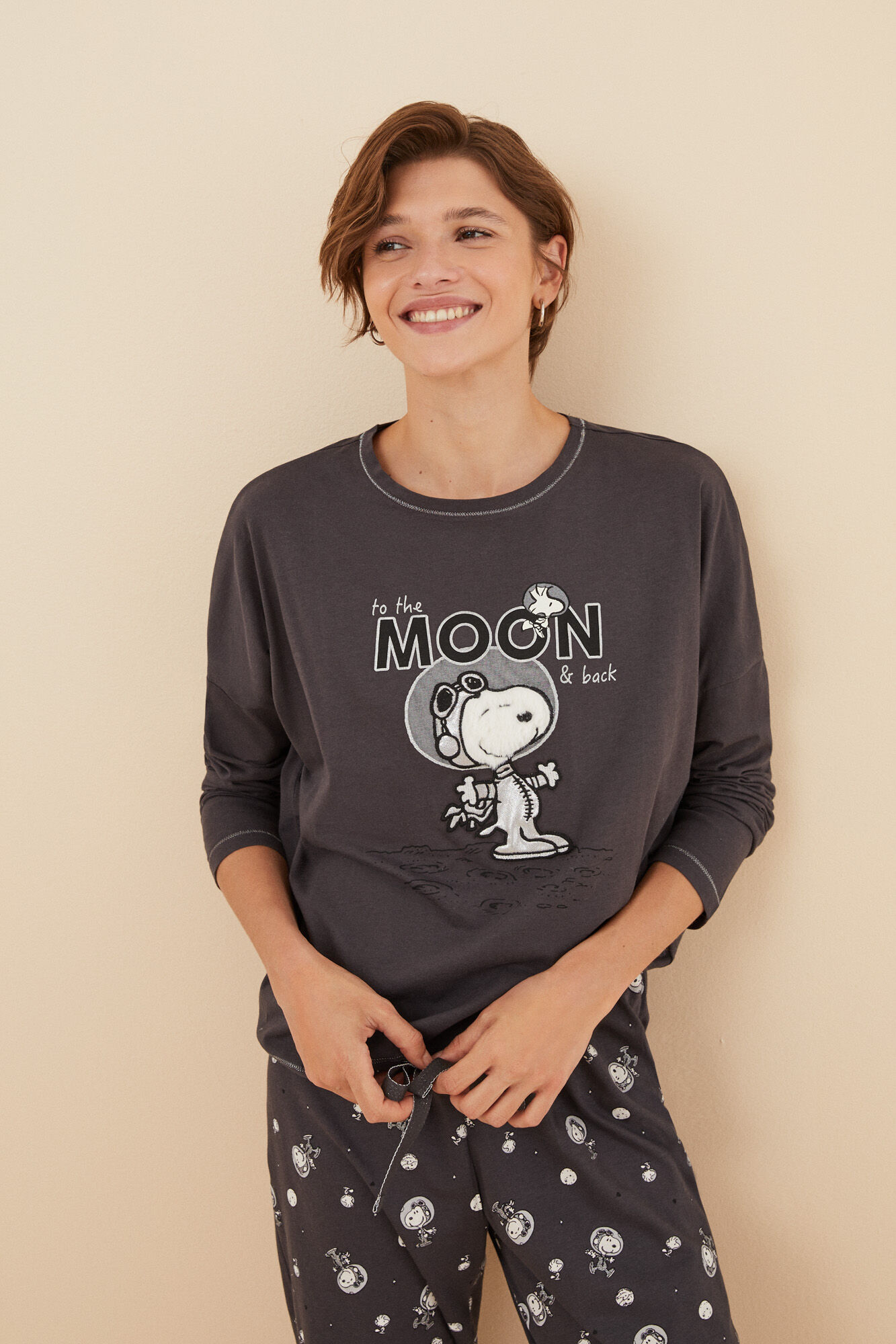 Pijama comprido Snoopy Moon 100% algodão
