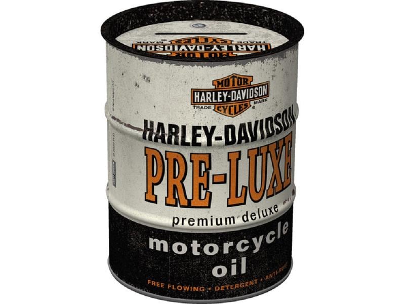 Nostalgic Art Spardose Harley Davidson Pre-Luxe Schriftzug Sparkasse in Ölfass-Form