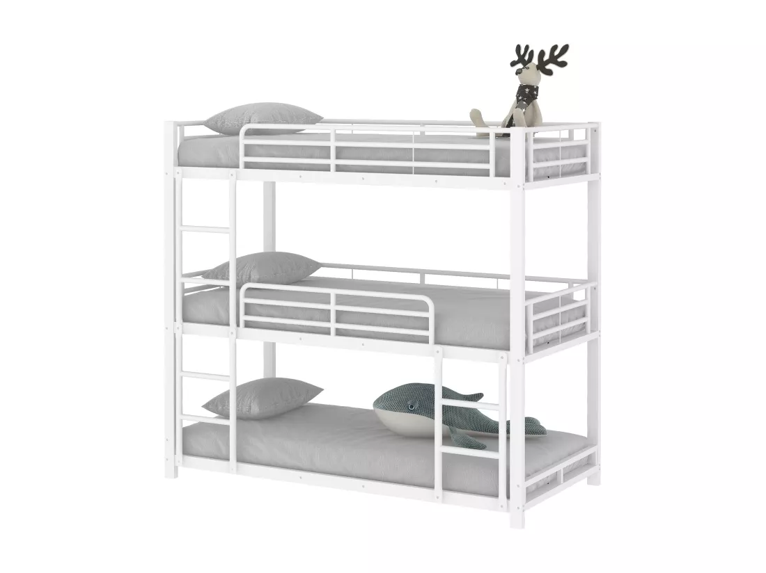 Lit superposé triple - 3x90x200cm - cadre en fer - Blanc