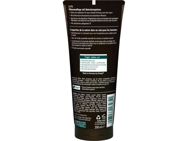 Kneipp Duschgel MEN 2in1 Sport 200 ml Natürliche Pflegedusche kühlt und reaktiviert