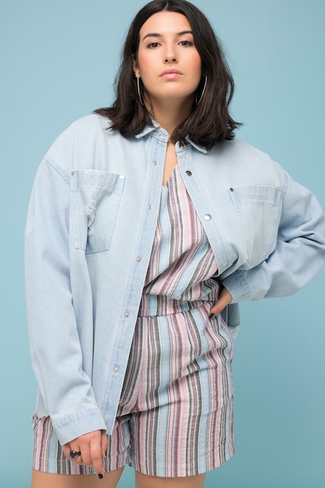 Jeanshemd, oversized, destroyed, Hemdkragen, Langarm