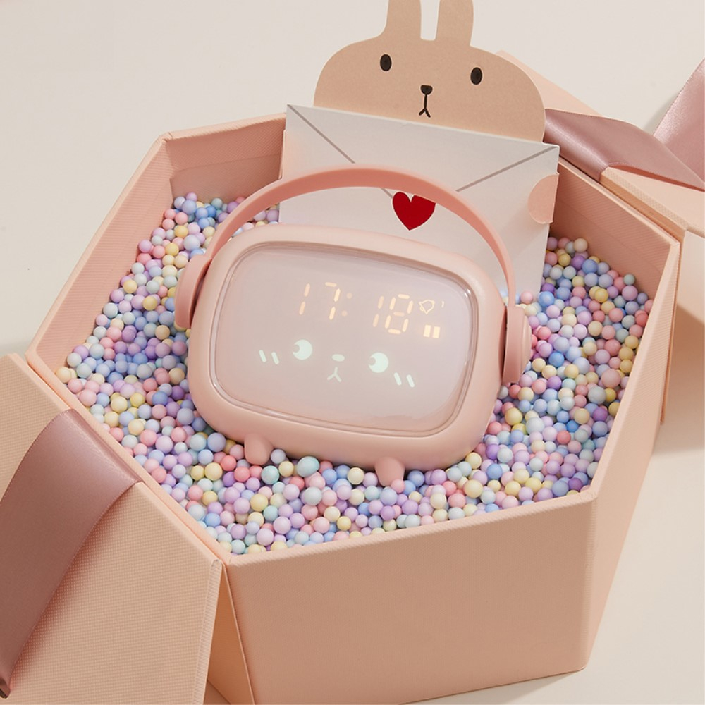 (14x5cm) Smart LED Kinder Wecker Tischuhr mit Nachtlicht   Temperaturanzeige - Rosa