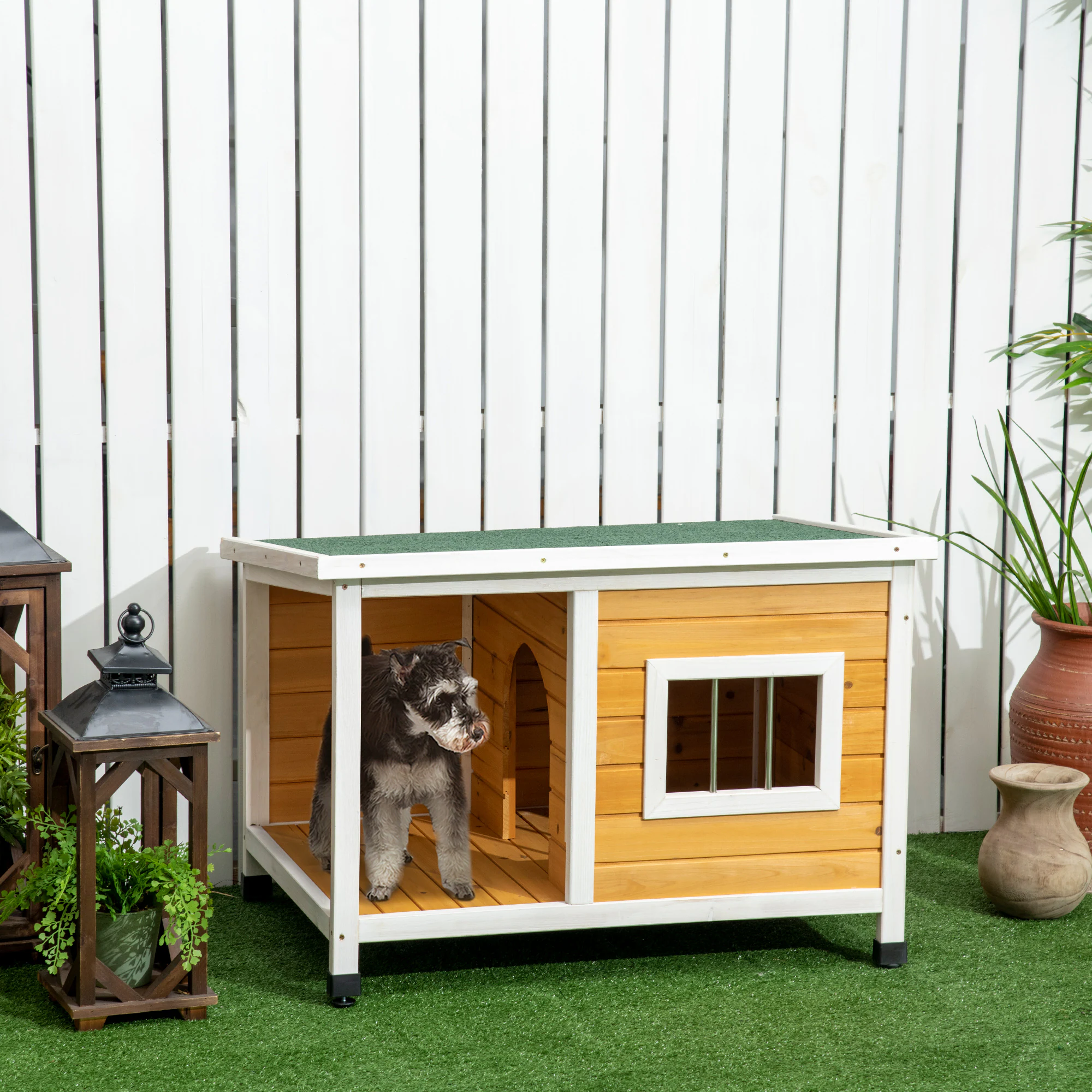 PawHut Hundehütte mit Terrasse für kleinere Hunde orange 85,5L x 62B x 60H cm