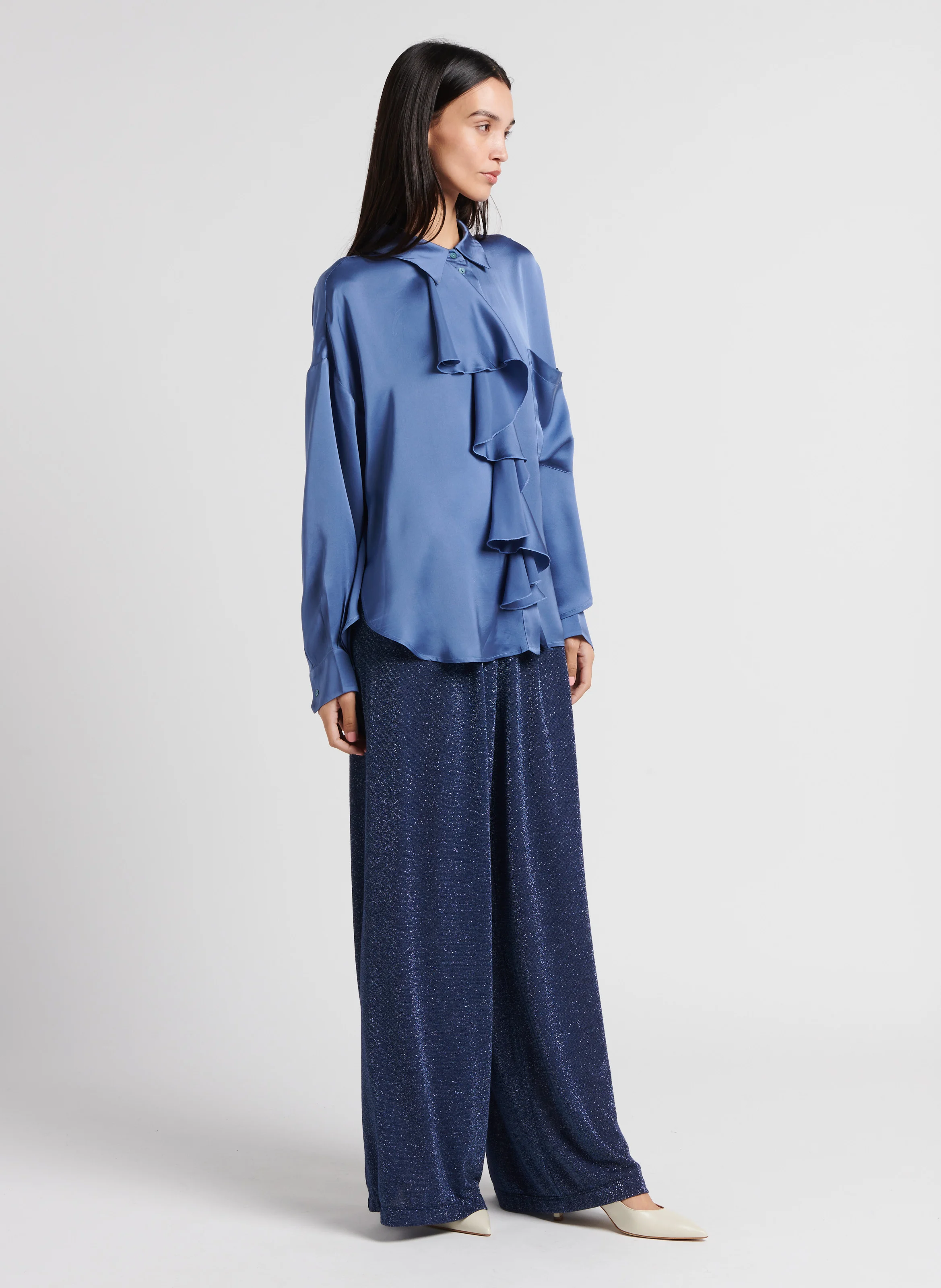 FUJITA - Chemise droite à volants en soie | Blanc