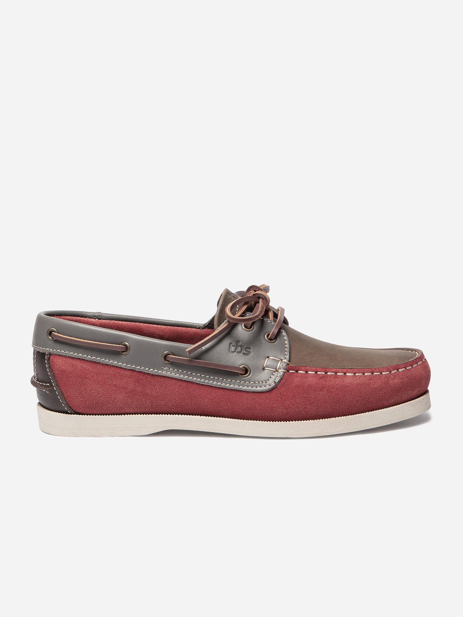 Chaussures Bateau Homme Cuir Velours Brique et Gris