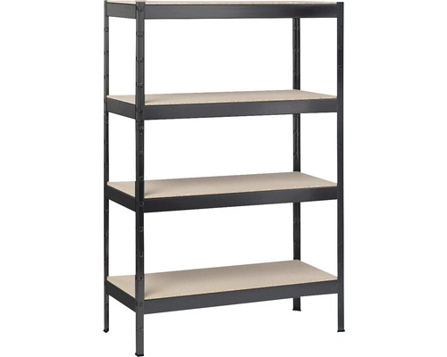 Robuuste stellingkast Schulte, zwarte structuurlak, 180x120x40 cm, 4 houten legplanken, draagvermogen 600 kg
