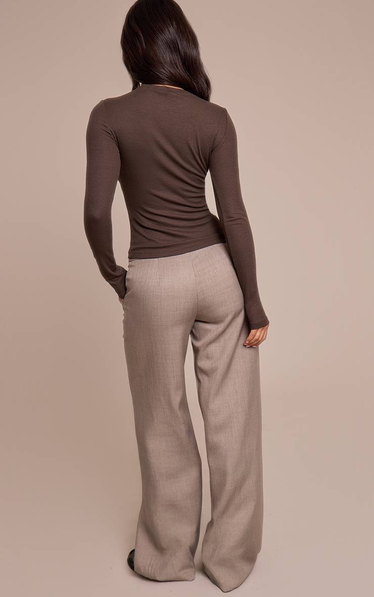 Taupe Pantalon Large Taille Basse En Tissu Tissé Premium Petite