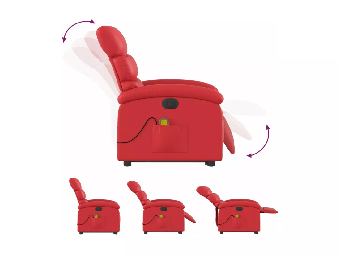 Fauteuil inclinable massant électrique rouge similicuir