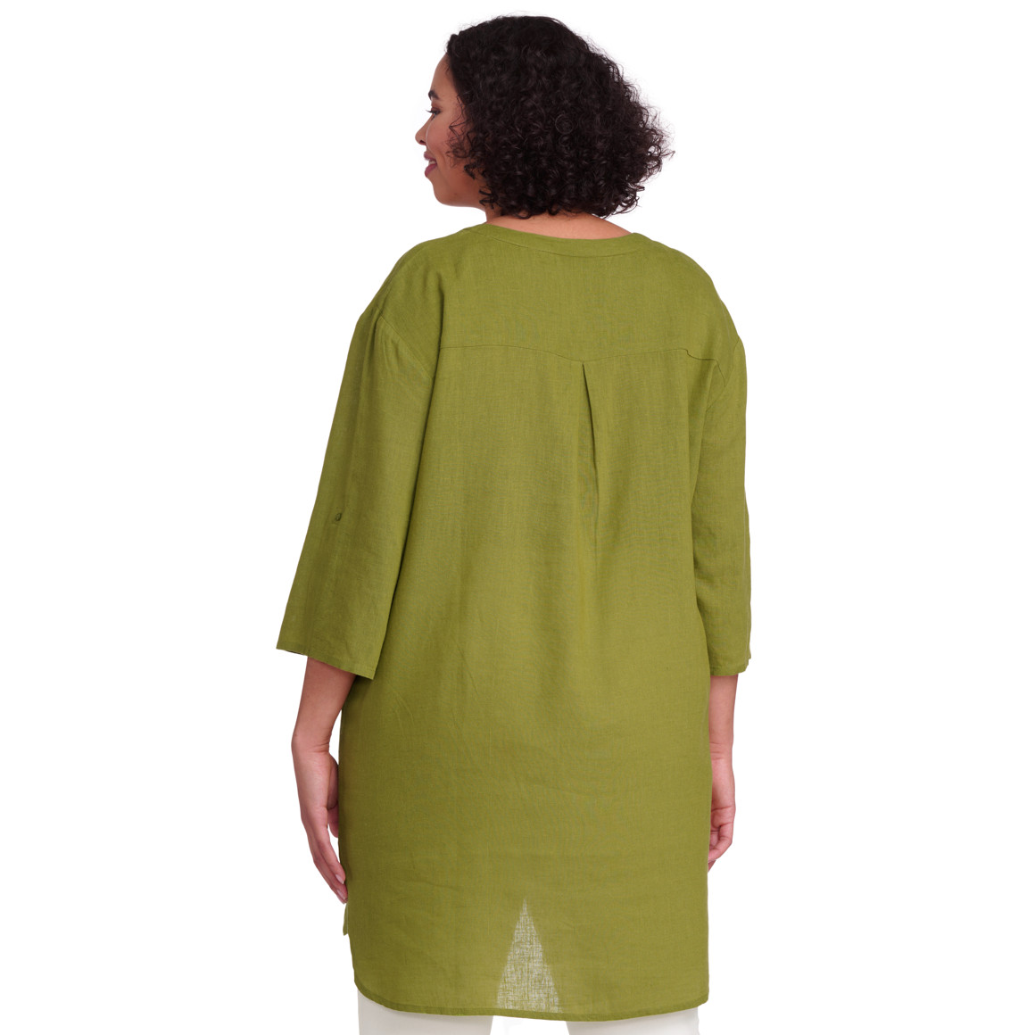 Gina Benotti Damen Leinen-Longbluse mit V-Ausschnitt grün