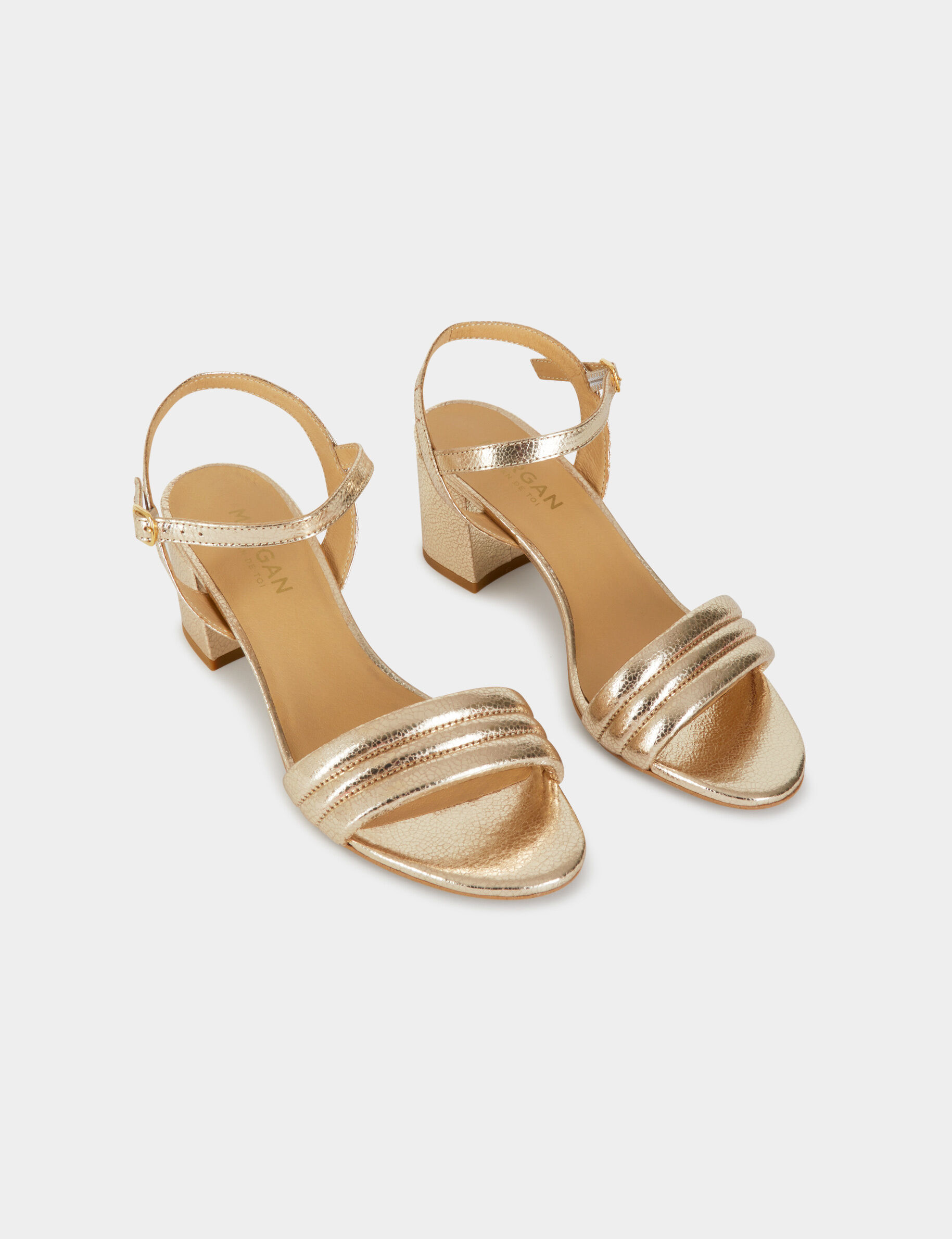 Sandales à talons métallisées en cuir dore femme - dore