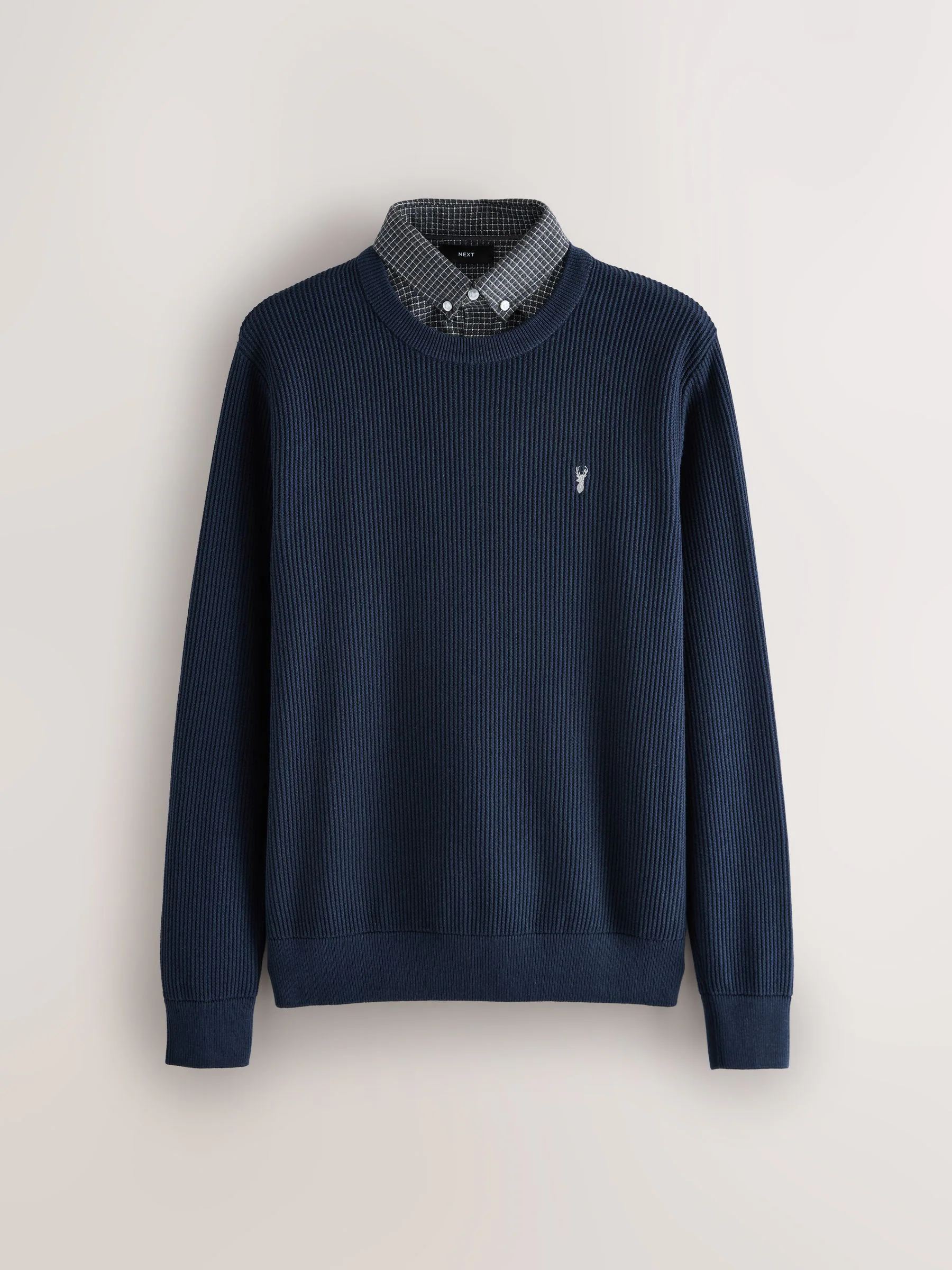 Donkerblauw - Regular fit trui met overhemdkraag