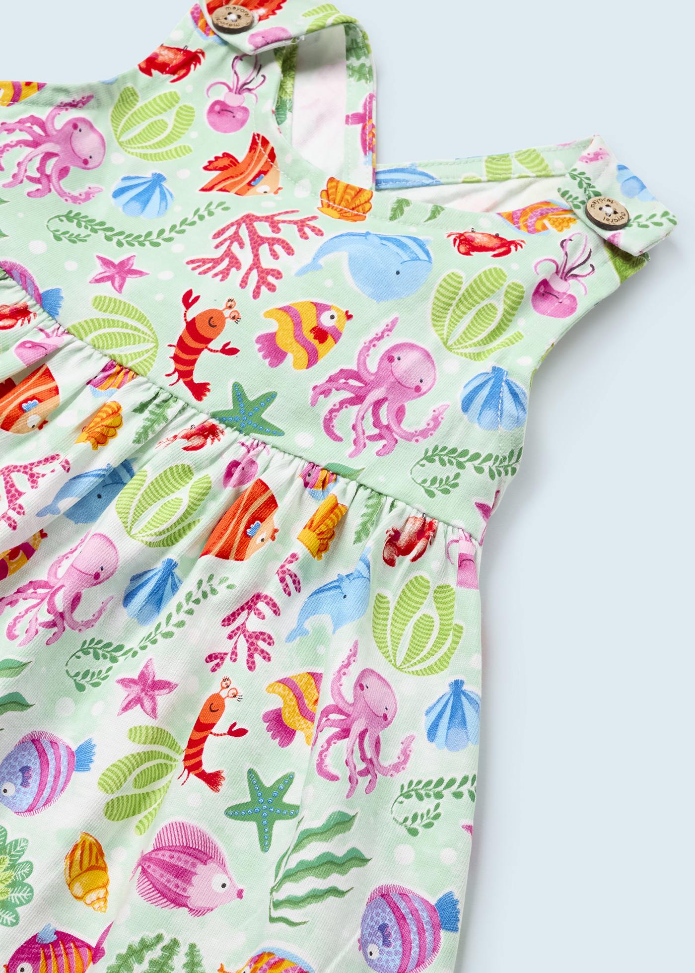 Vestido estampado com capa de fralda de algodão sustentável para bebê