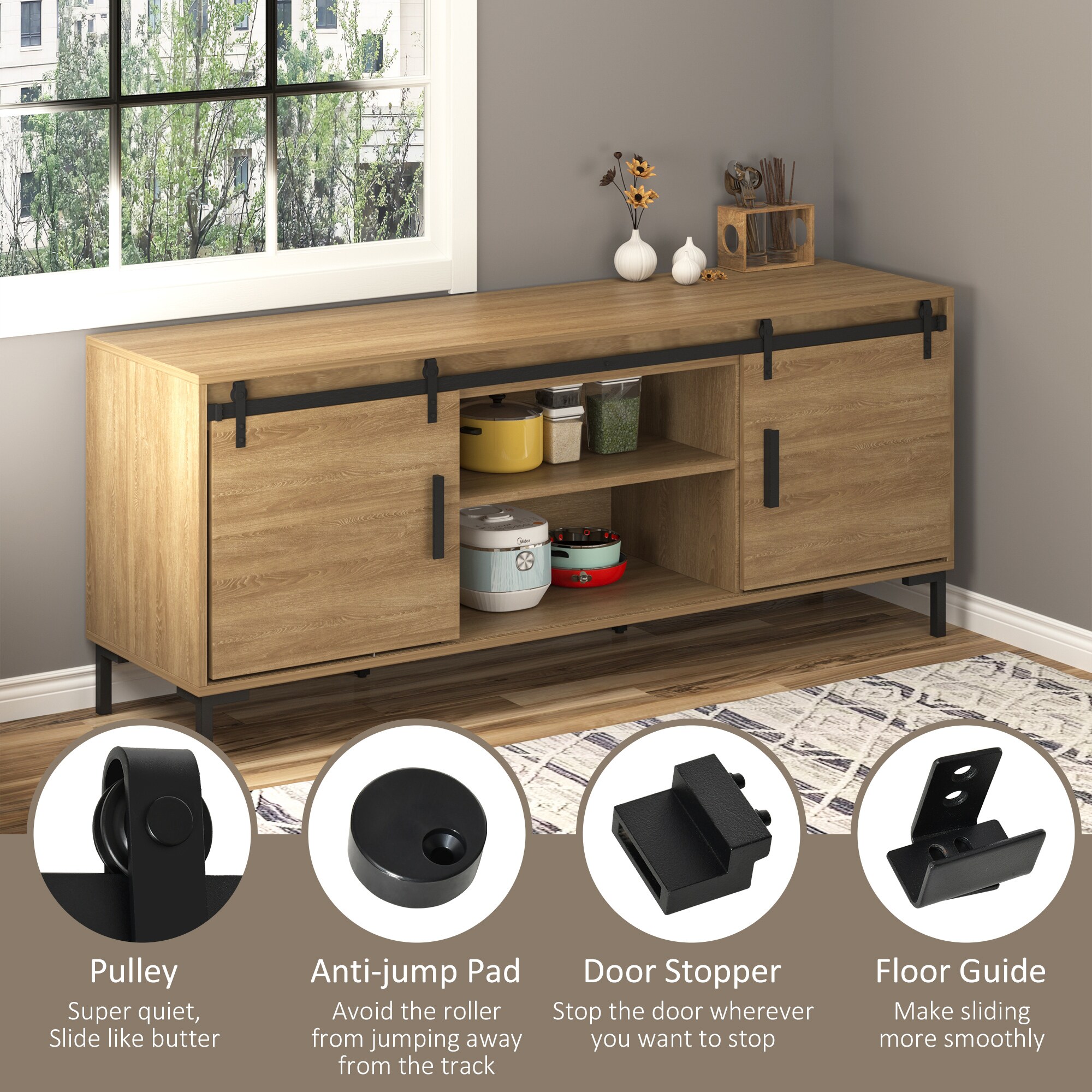 HOMCOM Schiebetürsystem Geeignet für Schrank, TV-Stände und mehr, Schiebetür-Kit, Geeignet für verschiedene Türpaneele Schwarz 183 x 0,6 x 18 cm (BxTxH)