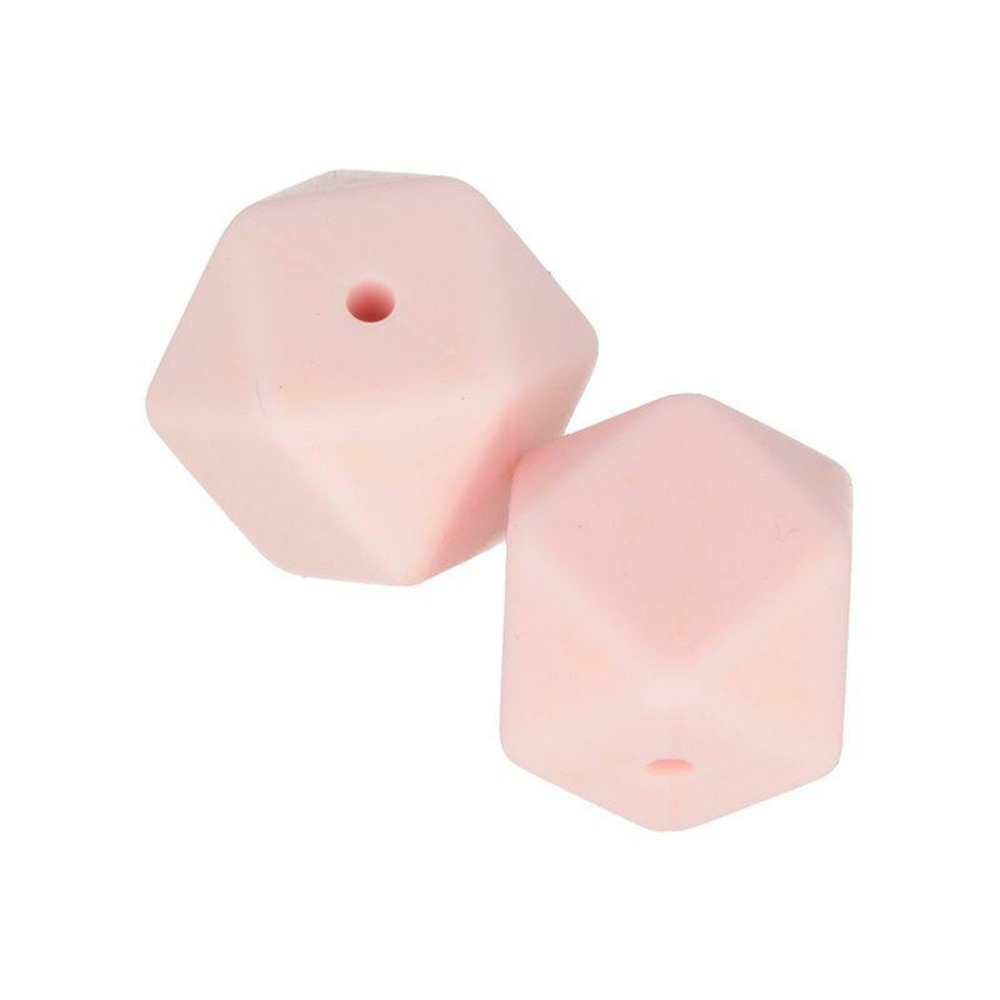 2 perles silicone hexagonales - 17 mm - rose poudré