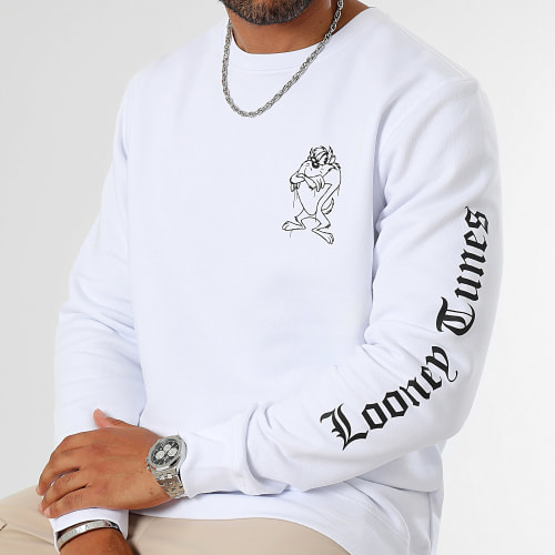 Sweat Crewneck Sleeves Angry Taz Blanc