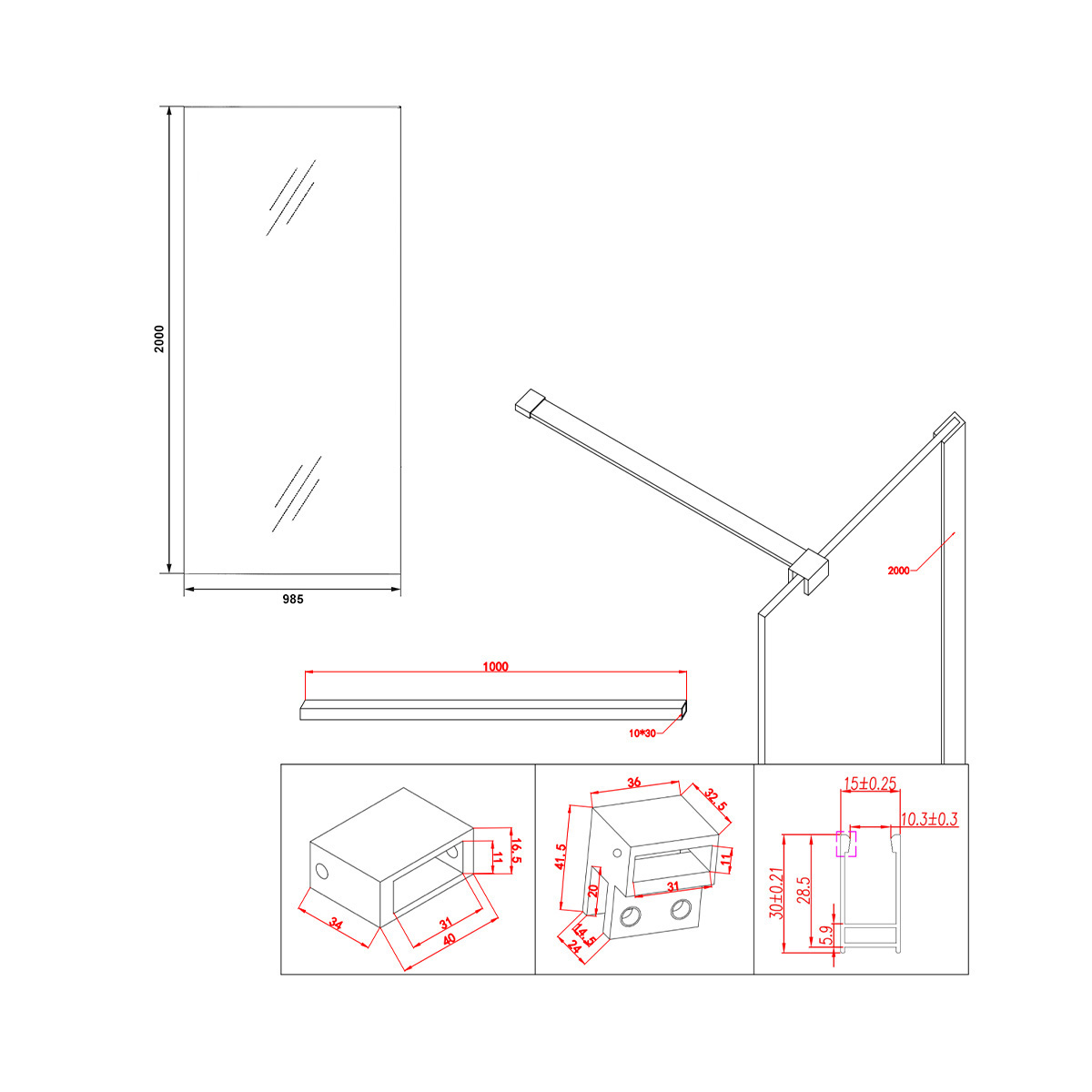 Saniclear Metric inloopdouche 100cm met handdoekhouder en rookglas verouderd messing