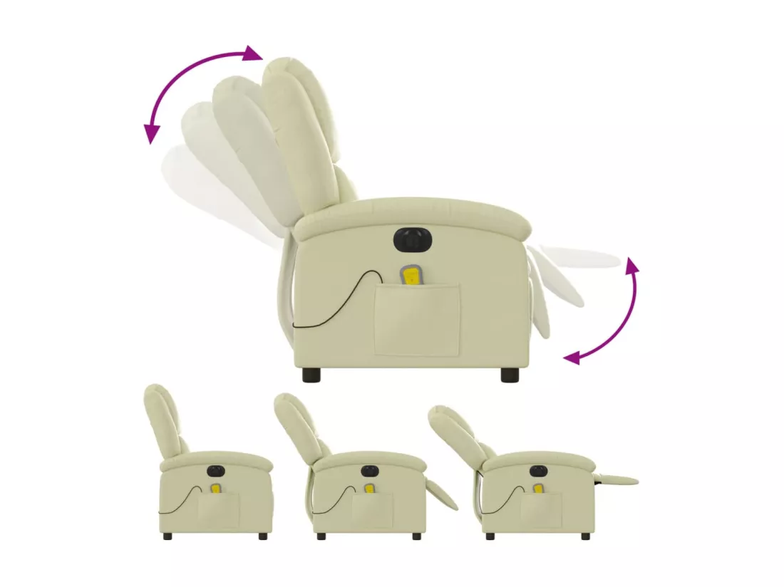Fauteuil de massage inclinable électrique crème cuir véritable