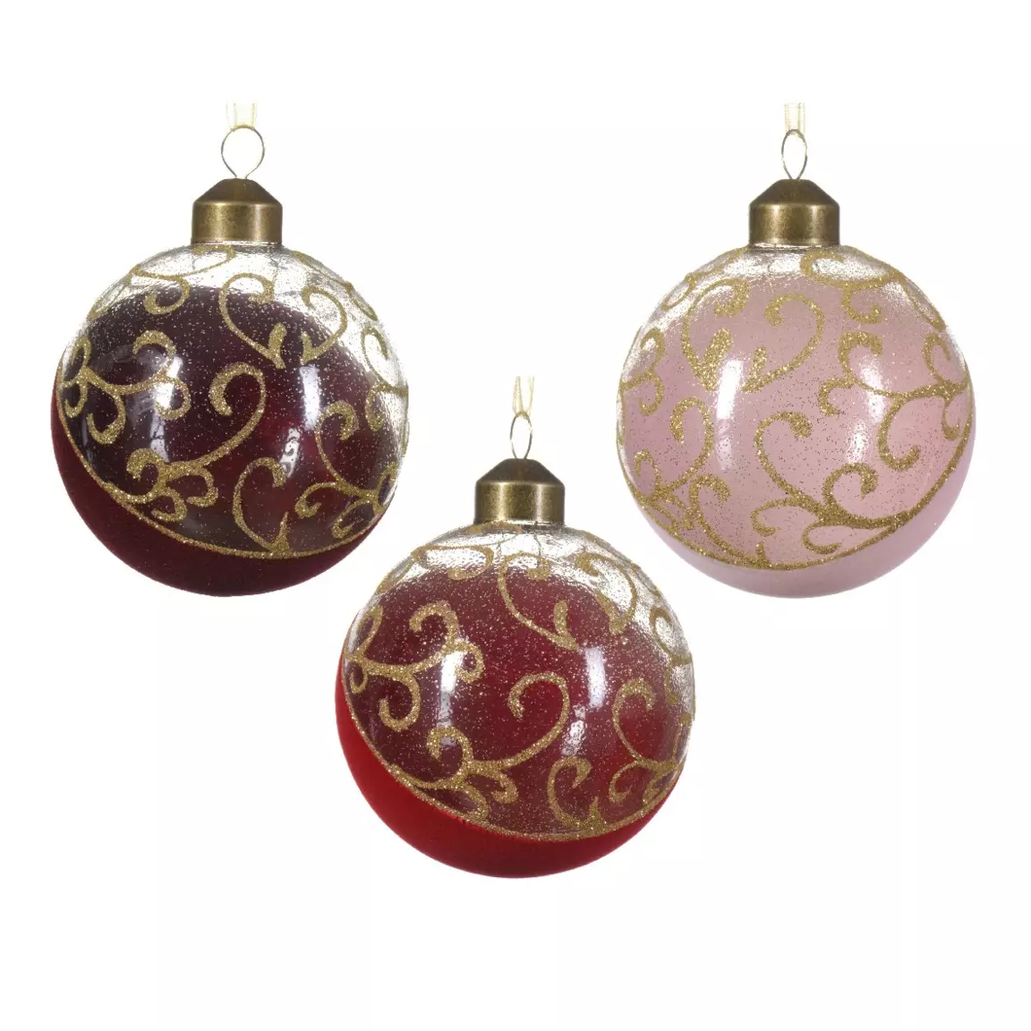 Lot de 12 boules de Noël (D80 mm) en verre Arabesque Rouge