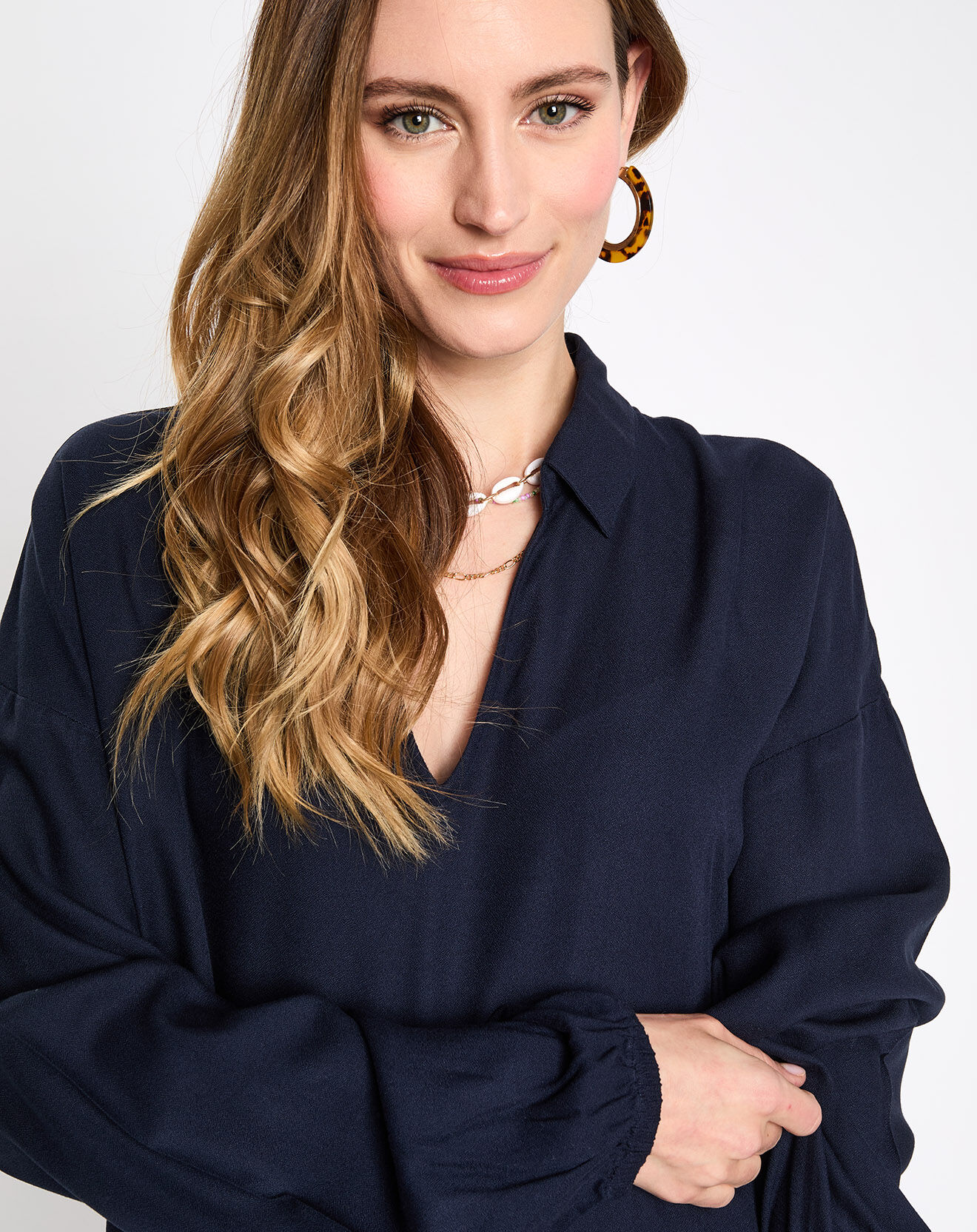 Esprit Blouse col v polo bleu marine
