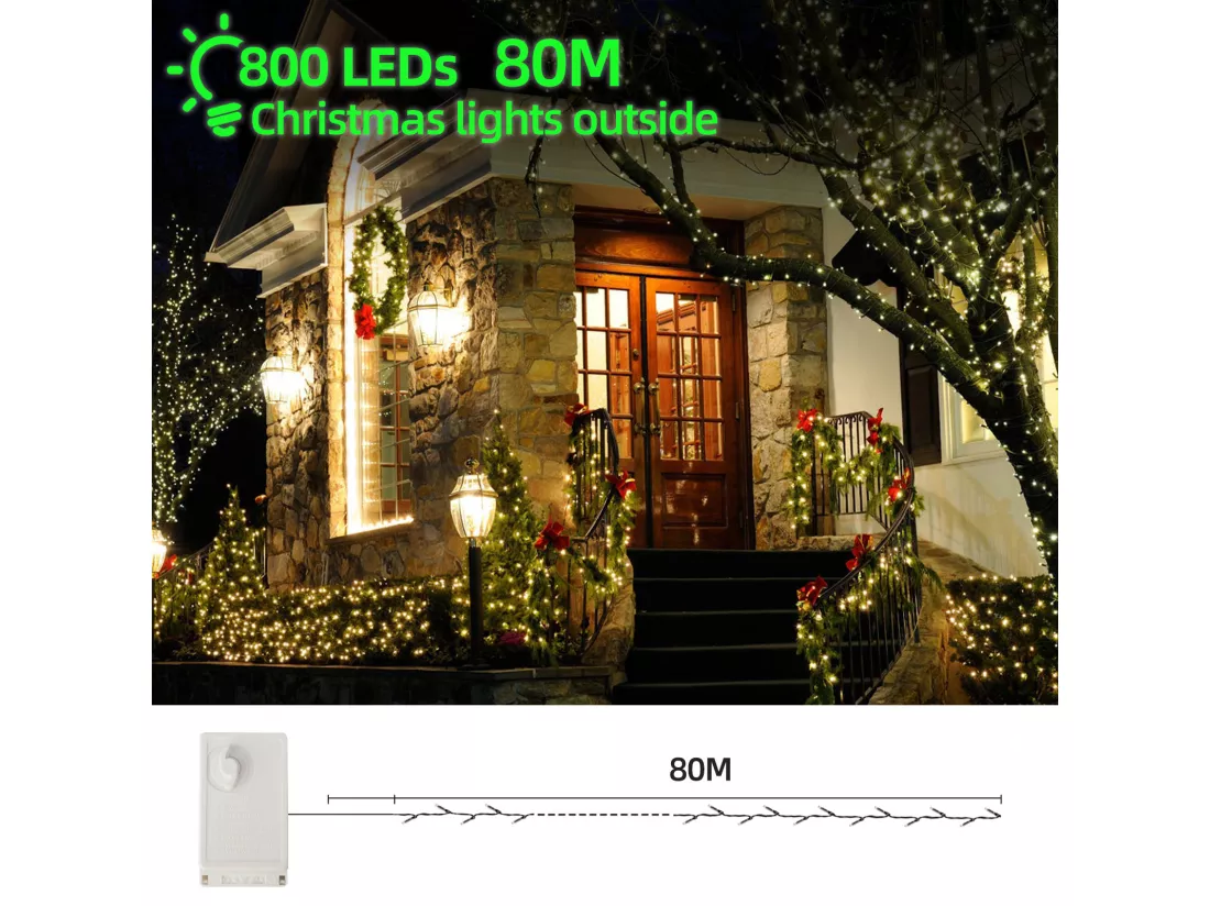 800 LED, lumière chaude LED, étanche, lumières de Noël, norme européenne, 80 mètres