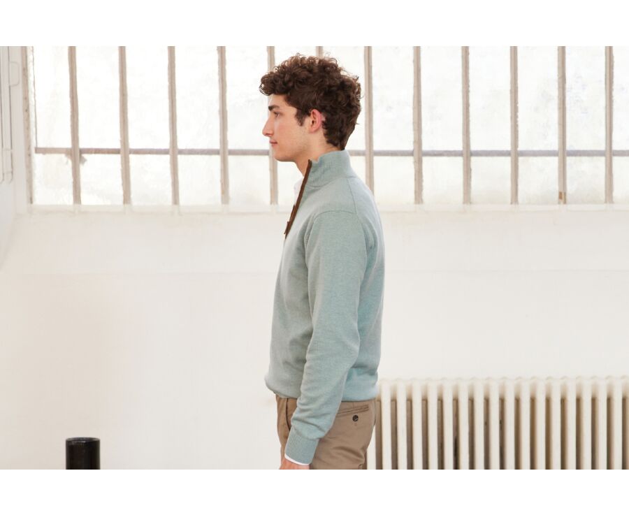 Pull col zippé homme laine Vert Eucalyptus - KEITHY