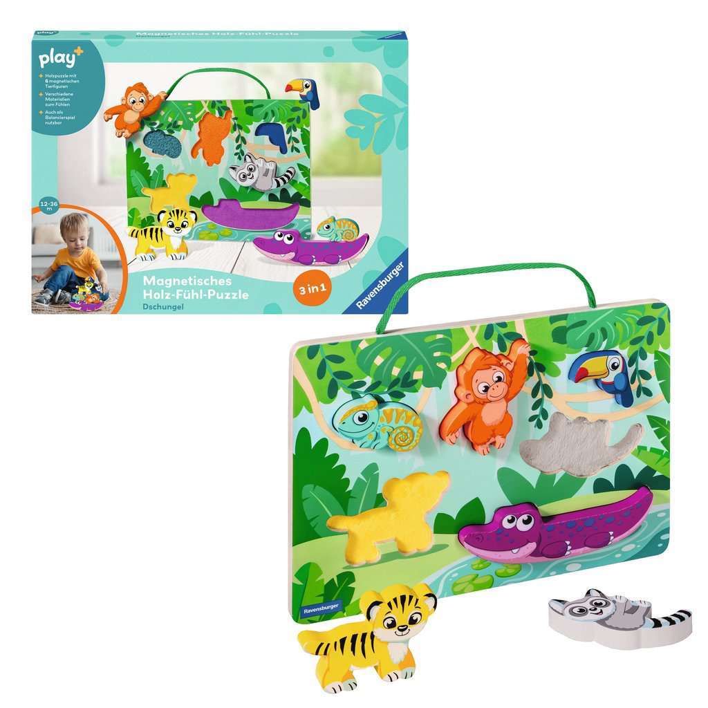 Ravensburger Spiel Play+ Magnetisches Holz-Fühl-Puzzle: Dschungel